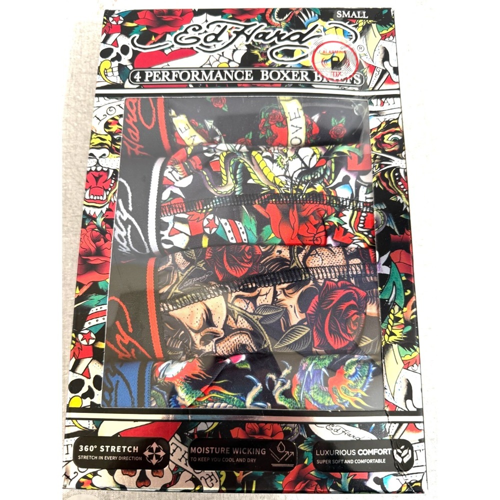 Ed Hardy Size Small 4 Pack of Performance Boxer Briefs Multi Prints